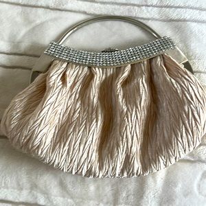 Crème-beige & rhinestone evening bag